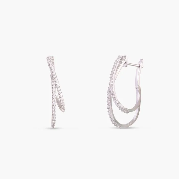 Crossover Sparkle CZ Silver Hoop Earrings SILVER Earrings