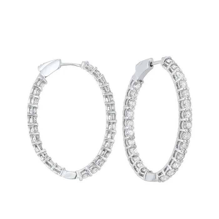 Earrings International Diamond Center 14K White Gold Prong Inside Outside Diamond Hoop Earrings Earrings International Diamond Center 14K White Gold Prong Inside Outside Diamond Hoop Earrings