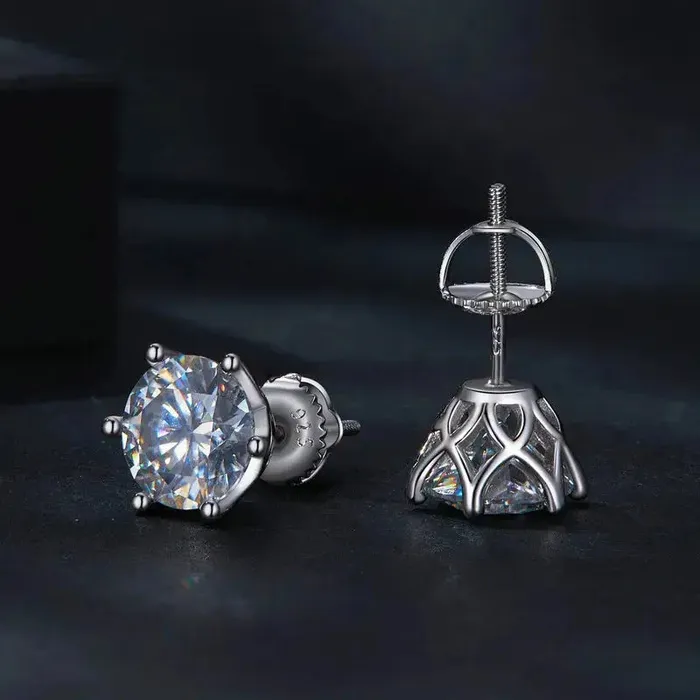 Earrings Luxus Moissanite Platinum Plated Silver Moissanite Stud Earrings 1CTW 2CTW or 4CTW