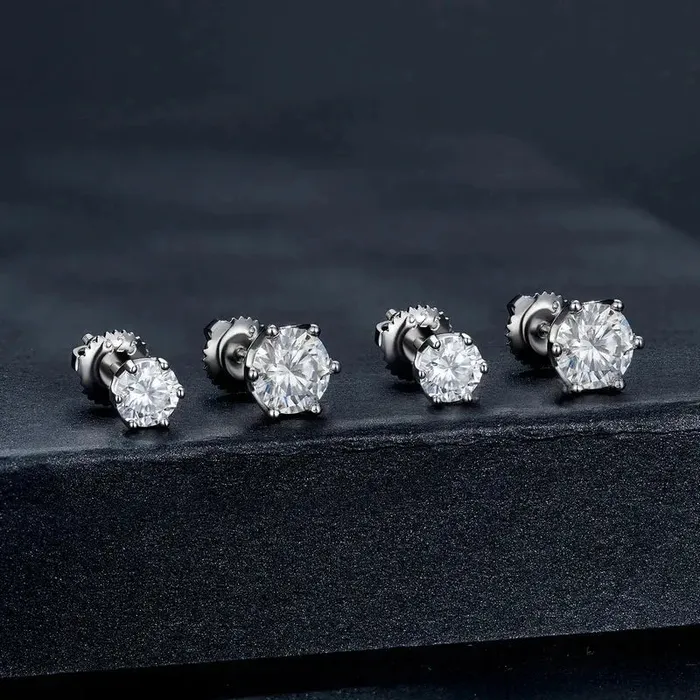 Earrings Luxus Moissanite Platinum Plated Silver Moissanite Stud Earrings 1CTW 2CTW or 4CTW
