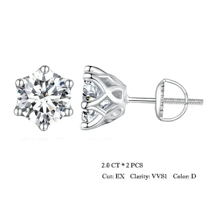 Earrings Luxus Moissanite Platinum Plated Silver Moissanite Stud Earrings 1CTW 2CTW or 4CTW