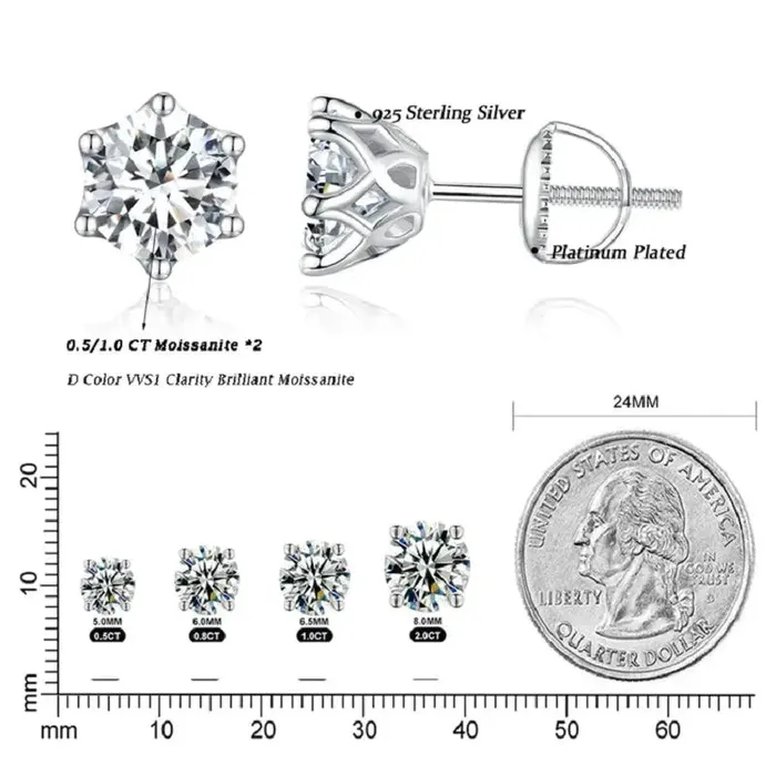 Earrings Luxus Moissanite Platinum Plated Silver Moissanite Stud Earrings 1CTW 2CTW or 4CTW