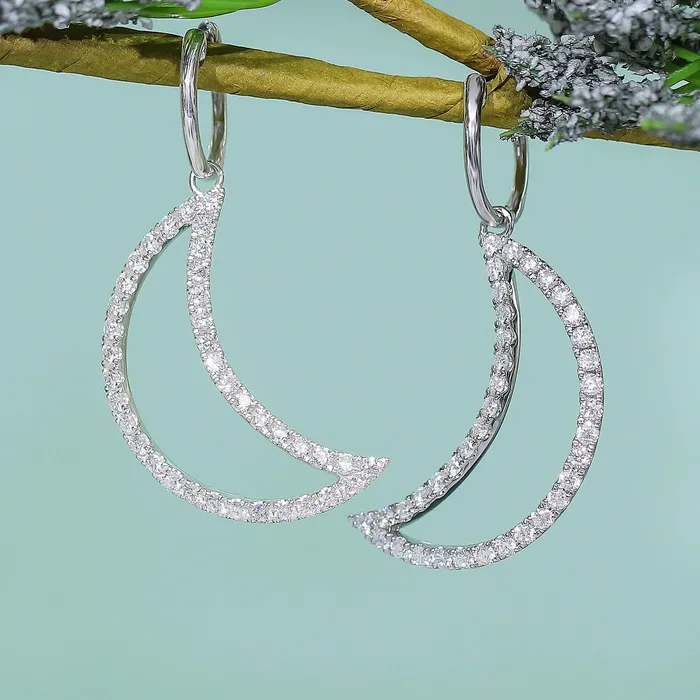 Earrings Luxus Moissanite Rings Jewelry Platinum Plated Silver Moon Shaped Moissanite Earrings 26ctw Earrings Luxus Moissanite Rings Jewelry Platinum Plated Silver Moon Shaped Moissanite Earrings 26ctw