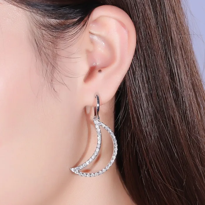 Earrings Luxus Moissanite Rings Jewelry Platinum Plated Silver Moon Shaped Moissanite Earrings 26ctw Earrings Luxus Moissanite Rings Jewelry Platinum Plated Silver Moon Shaped Moissanite Earrings 26ctw