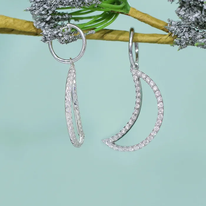 Earrings Luxus Moissanite Rings Jewelry Platinum Plated Silver Moon Shaped Moissanite Earrings 26ctw Earrings Luxus Moissanite Rings Jewelry Platinum Plated Silver Moon Shaped Moissanite Earrings 26ctw