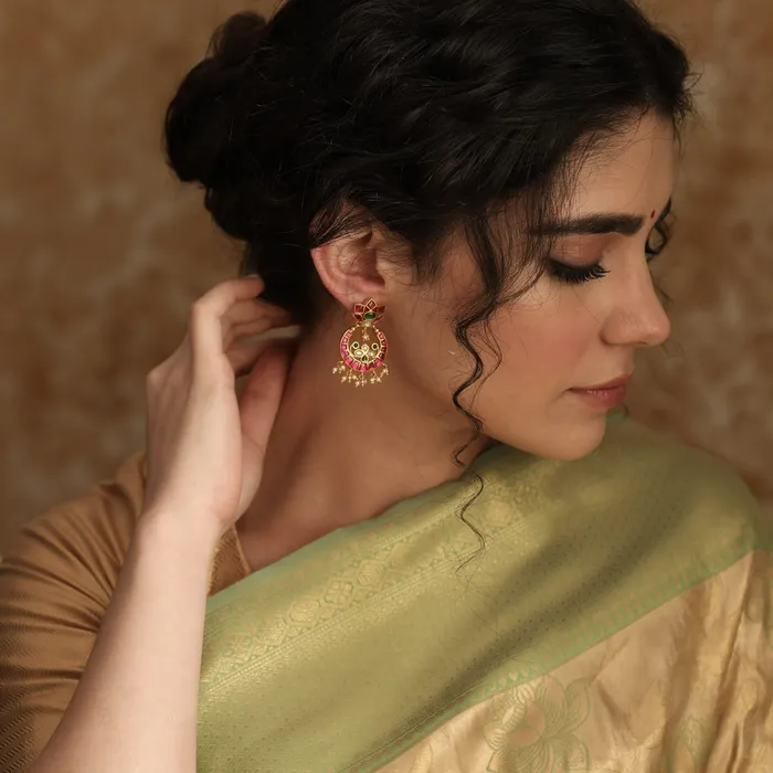 Earrings SILVER Pushpa Kempu Jadau Silver Chandbali Earrings