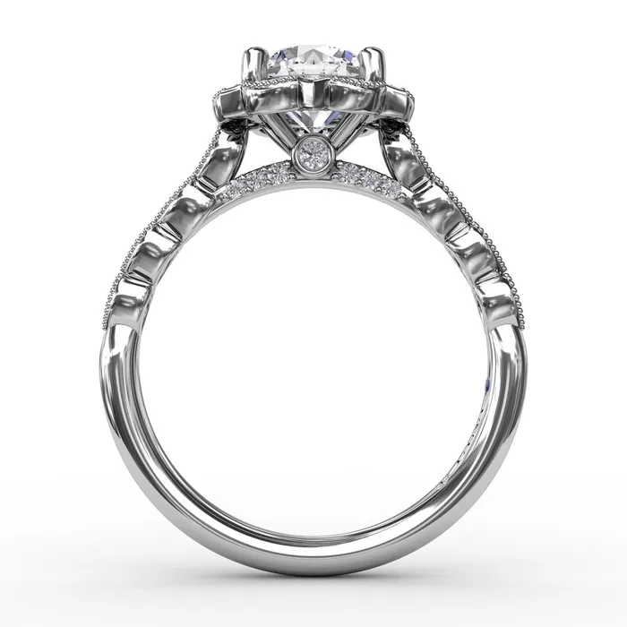 FANA Round Diamond Engagement Ring Setting With Floral Halo and Milgrain Details International Diamond Center Rings