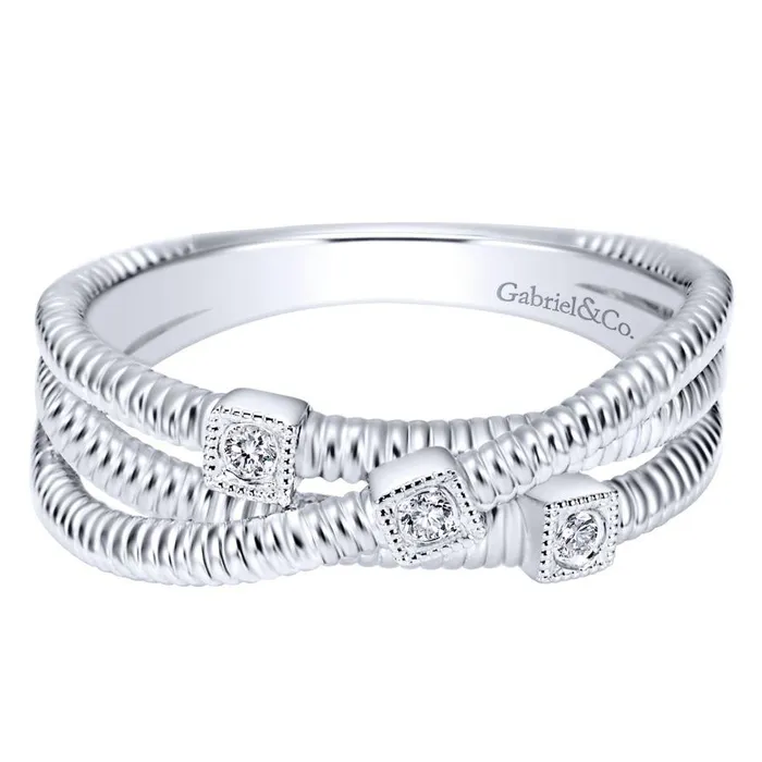 Gabriel Co Scalloped Sterling Silver Jewelry Ring 005 CTW International Diamond Center Rings Gabriel Co Scalloped Sterling Silver Jewelry Ring 005 CTW International Diamond Center Rings