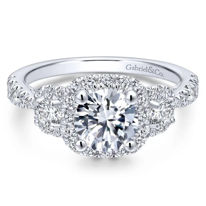 Gabriel Entwined Collection White Gold 3Stone Halo Engagement Ring 098 CTW International Diamond Center Rings Gabriel Entwined Collection White Gold 3Stone Halo Engagement Ring 098 CTW International Diamond Center Rings