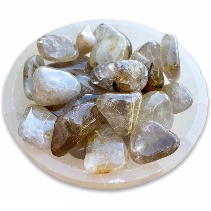 Gold Rutilated Quartz Tumbled Stone Magic Crystals Earrings