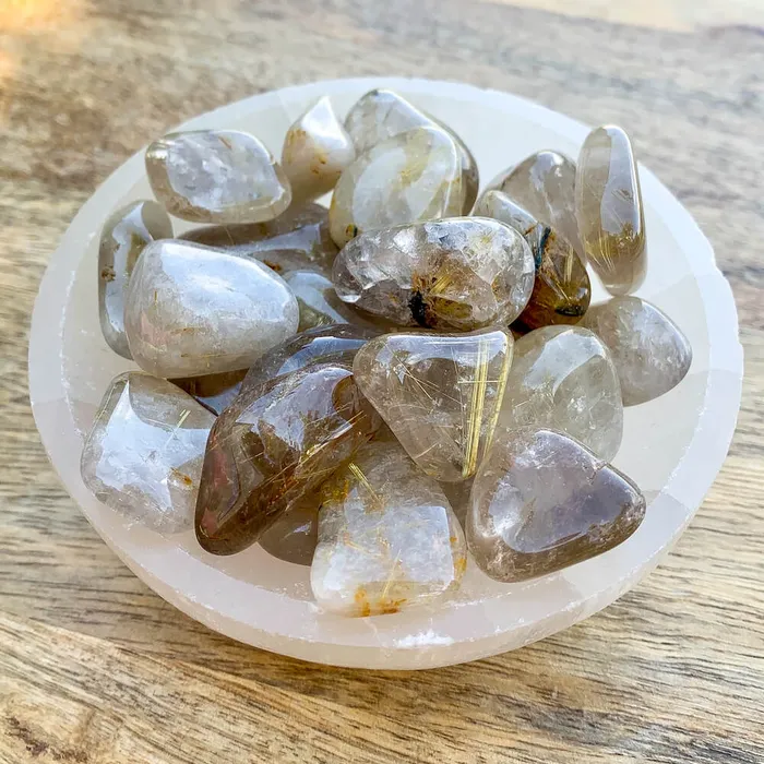 Gold Rutilated Quartz Tumbled Stone Magic Crystals Earrings
