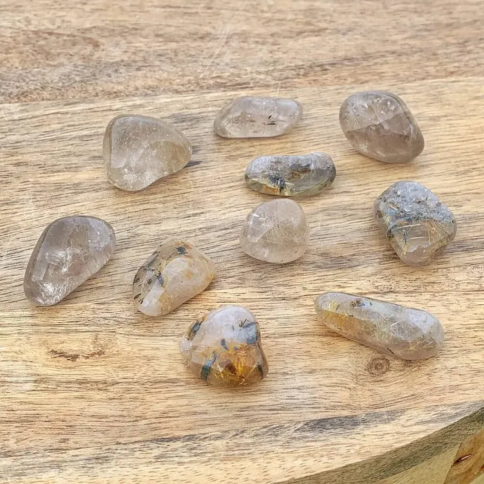 Gold Rutilated Quartz Tumbled Stone Magic Crystals Earrings