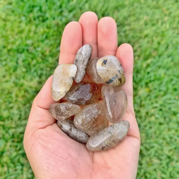 Gold Rutilated Quartz Tumbled Stone Magic Crystals Earrings