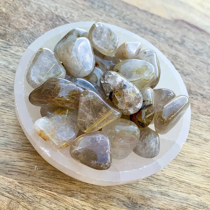 Gold Rutilated Quartz Tumbled Stone Magic Crystals Earrings