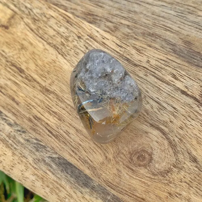 Gold Rutilated Quartz Tumbled Stone Magic Crystals Earrings