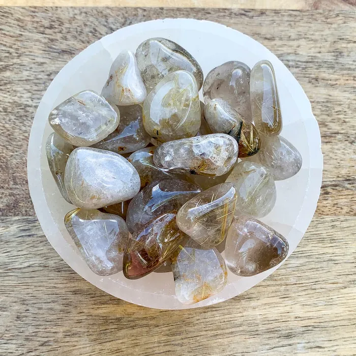 Gold Rutilated Quartz Tumbled Stone Magic Crystals Earrings