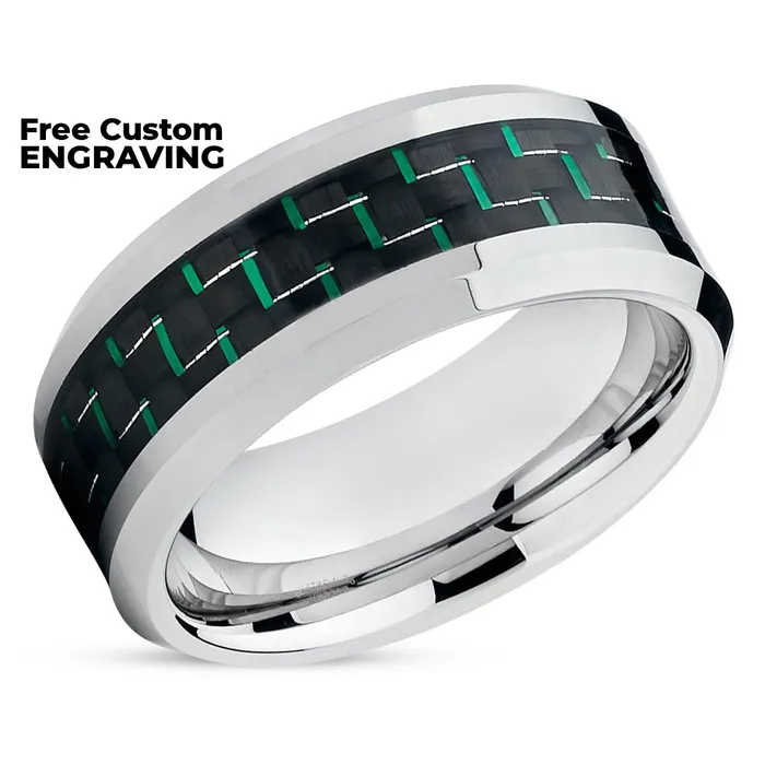 Green Tungsten Ring Carbon Fiber Tungsten Ring Tungsten Wedding Band Clean Casting Jewelry Rings
