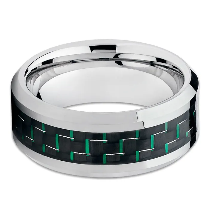 Green Tungsten Ring Carbon Fiber Tungsten Ring Tungsten Wedding Band Clean Casting Jewelry Rings