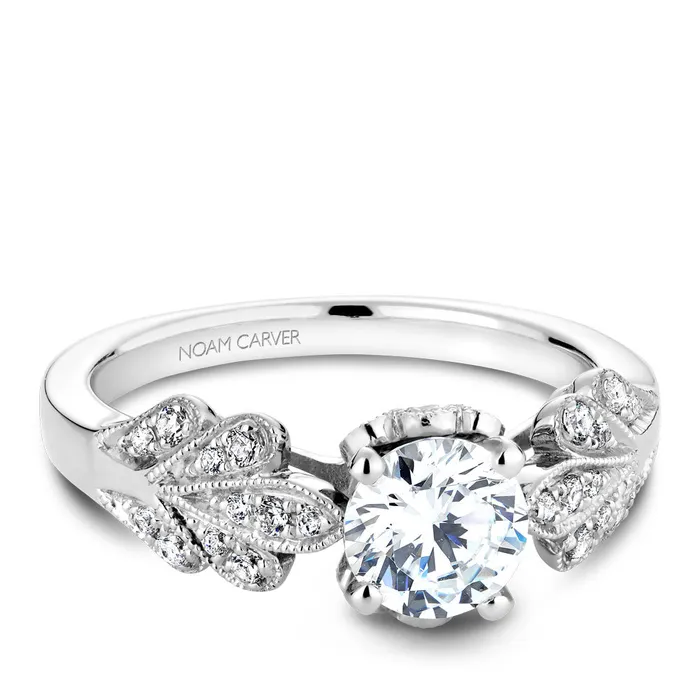 International Diamond Center Noam Carver White Gold Engagement Ring Setting with Milgrain Floral Shank 024 CTW Rings