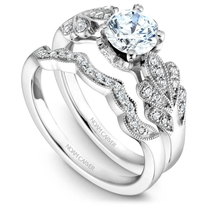 International Diamond Center Noam Carver White Gold Engagement Ring Setting with Milgrain Floral Shank 024 CTW Rings