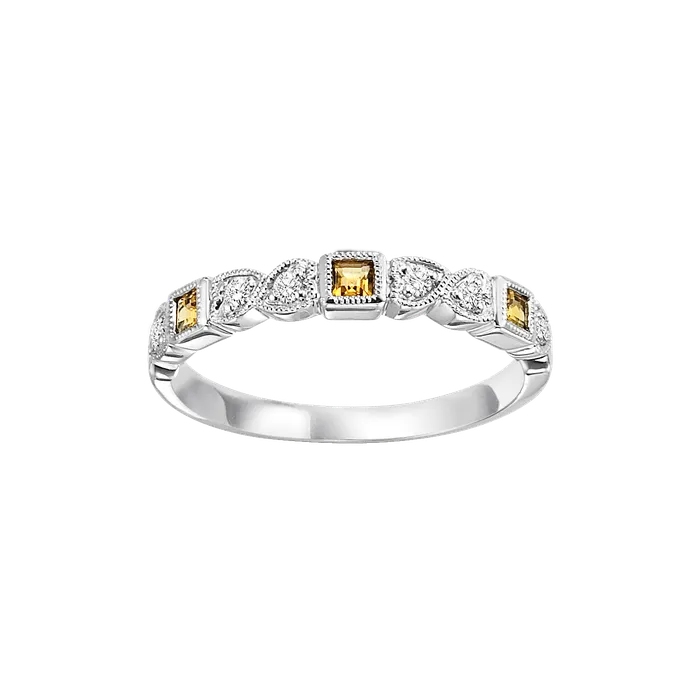 International Diamond Center Rings 14K Gold Stackable Diamond Citrine Band 010CTW International Diamond Center Rings 14K Gold Stackable Diamond Citrine Band 010CTW
