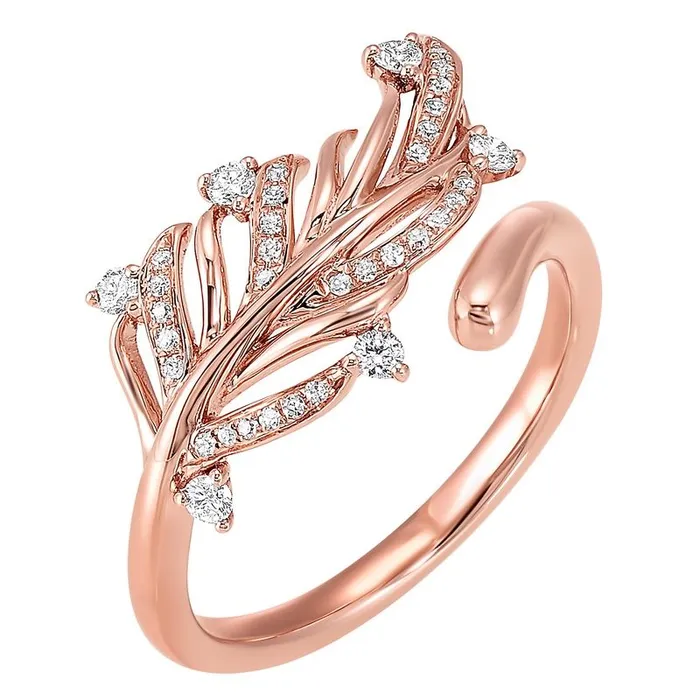 International Diamond Center Rings 14K Rose Gold Diamond Leaf Ring 20 ctw