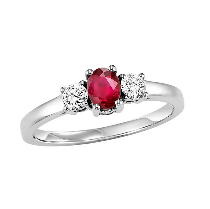 International Diamond Center Rings 14K White Gold Ruby Ring 14CT