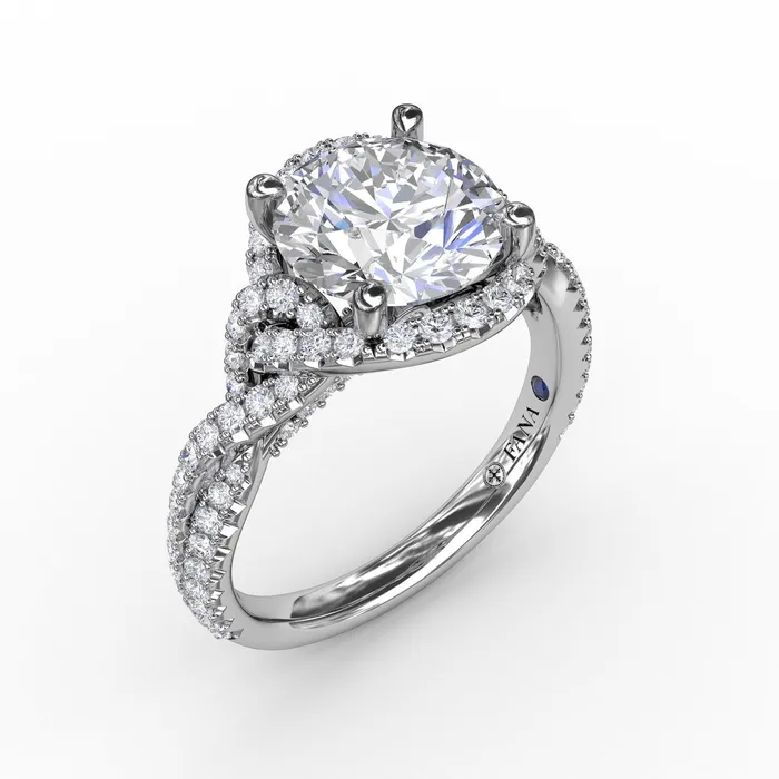 International Diamond Center Rings FANA Contemporary Round Diamond Halo Engagement Ring Setting With Twisted Shank International Diamond Center Rings FANA Contemporary Round Diamond Halo Engagement Ring Setting With Twisted Shank
