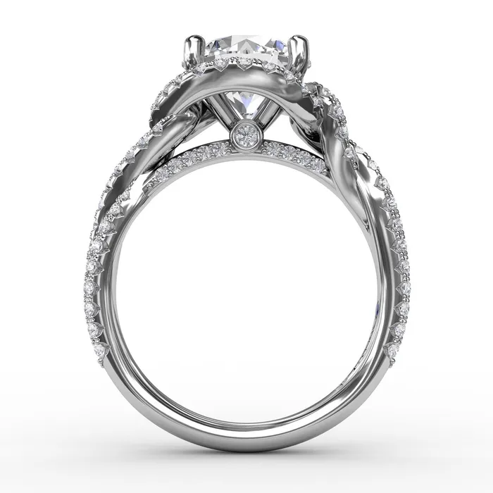 International Diamond Center Rings FANA Contemporary Round Diamond Halo Engagement Ring Setting With Twisted Shank