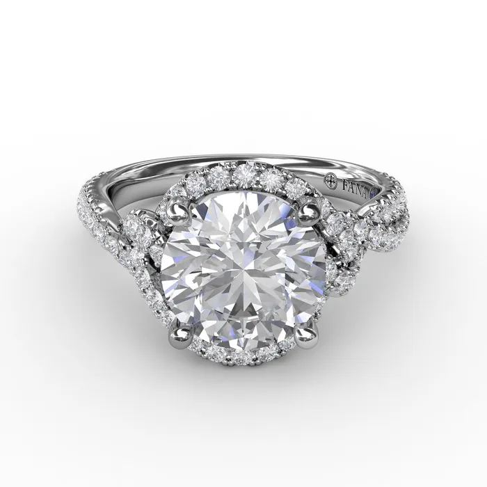 International Diamond Center Rings FANA Contemporary Round Diamond Halo Engagement Ring Setting With Twisted Shank