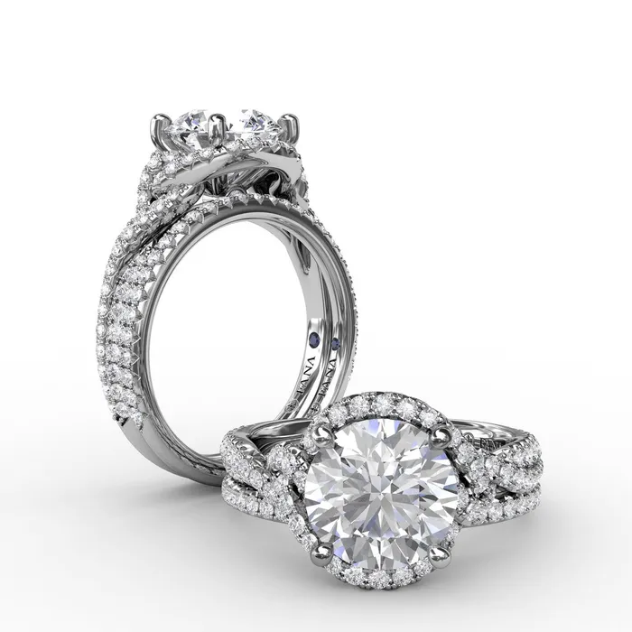 International Diamond Center Rings FANA Contemporary Round Diamond Halo Engagement Ring Setting With Twisted Shank