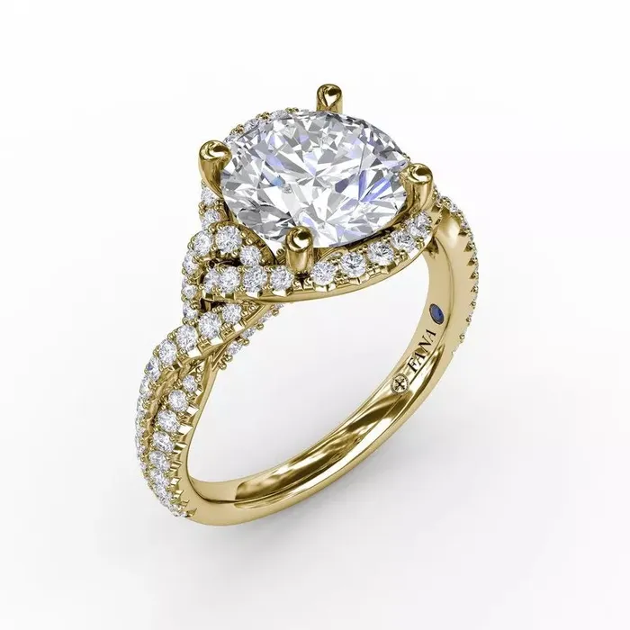 International Diamond Center Rings FANA Contemporary Round Diamond Halo Engagement Ring Setting With Twisted Shank