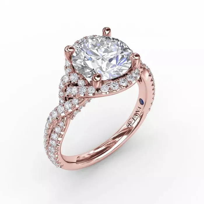 International Diamond Center Rings FANA Contemporary Round Diamond Halo Engagement Ring Setting With Twisted Shank