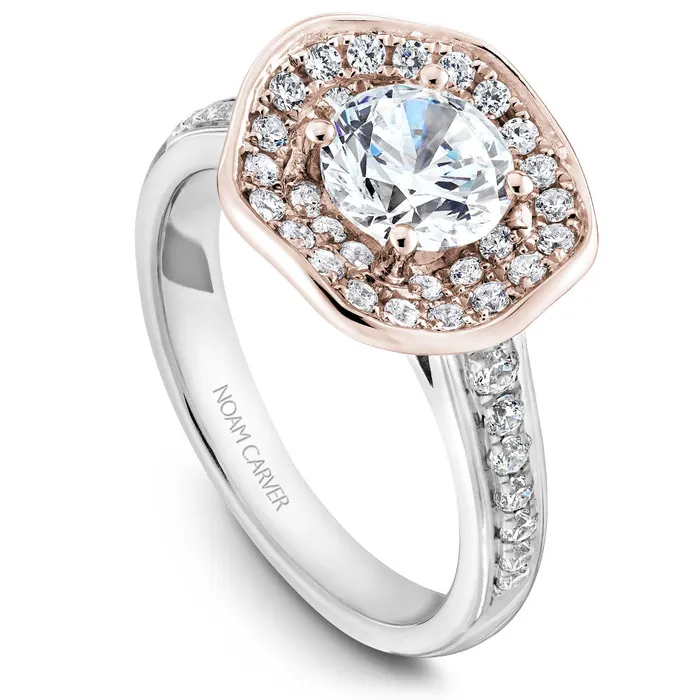International Diamond Center Rings Noam Carver Floral White Gold Engagement Ring Setting with Rose Gold Double Halo 048 CTW International Diamond Center Rings Noam Carver Floral White Gold Engagement Ring Setting with Rose Gold Double Halo 048 CTW