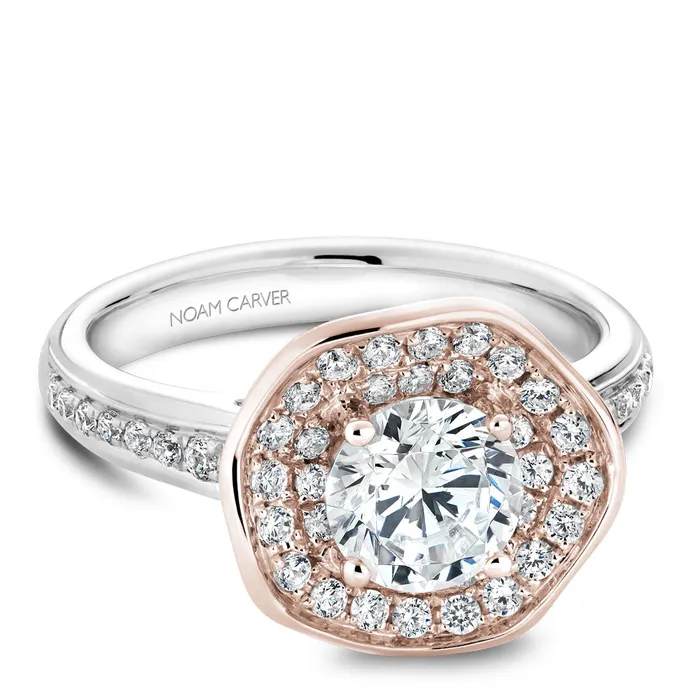 International Diamond Center Rings Noam Carver Floral White Gold Engagement Ring Setting with Rose Gold Double Halo 048 CTW