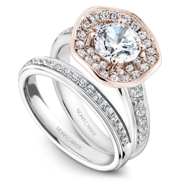 International Diamond Center Rings Noam Carver Floral White Gold Engagement Ring Setting with Rose Gold Double Halo 048 CTW