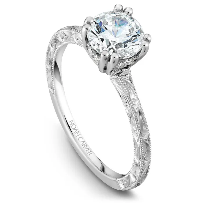 International Diamond Center Rings Noam Carver White Gold Carved Shank Engagement Ring Setting 006 CTW International Diamond Center Rings Noam Carver White Gold Carved Shank Engagement Ring Setting 006 CTW