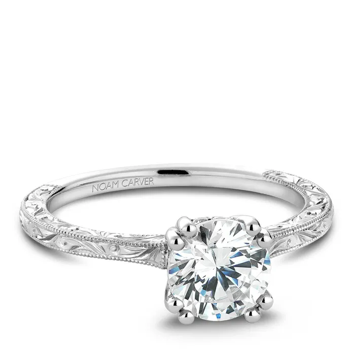 International Diamond Center Rings Noam Carver White Gold Carved Shank Engagement Ring Setting 006 CTW