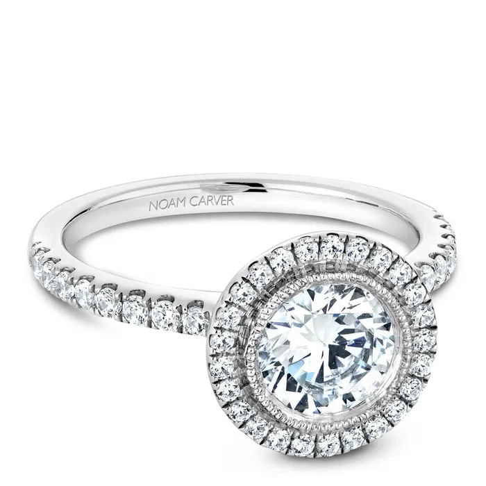 International Diamond Center Rings Noam Carver White Gold Diamond Engagement Ring Setting with Halo 041 CTW