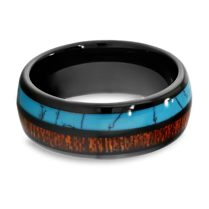 Kow Wood Turquoise Wedding Ring 8mm Wedding Ring Dome Wedding Ring Black Clean Casting Jewelry Rings