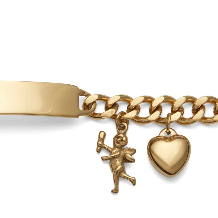 Ladies ID Bracelet with Plaque and Cherub and Heart Charms Silver Tone Speidel Bracelets