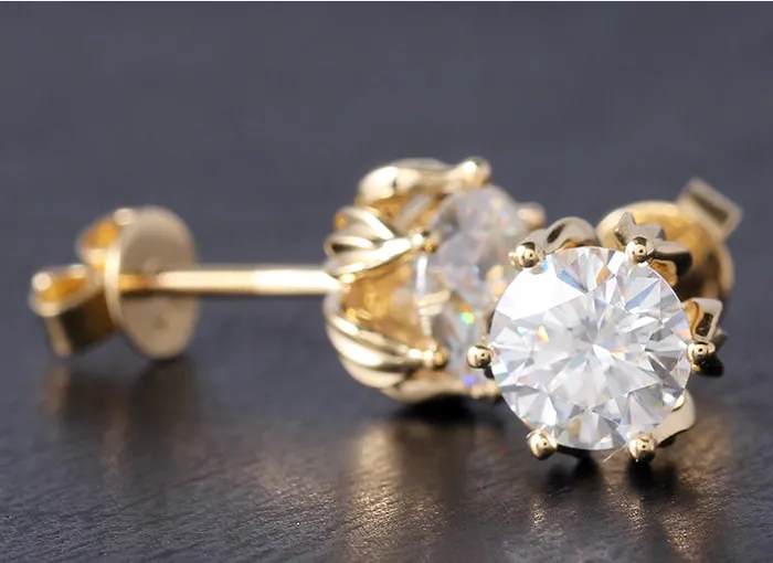 Luxus Moissanite Rings Jewelry Earrings 14k Yellow Gold Flower Moissanite Stud Earrings 2ctw