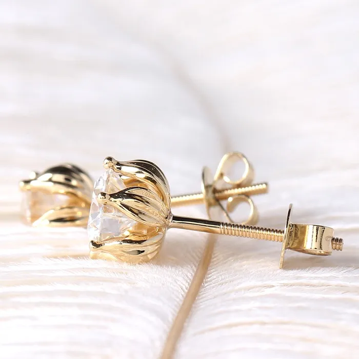 Luxus Moissanite Rings Jewelry Earrings 14k Yellow Gold Flower Moissanite Stud Earrings 2ctw