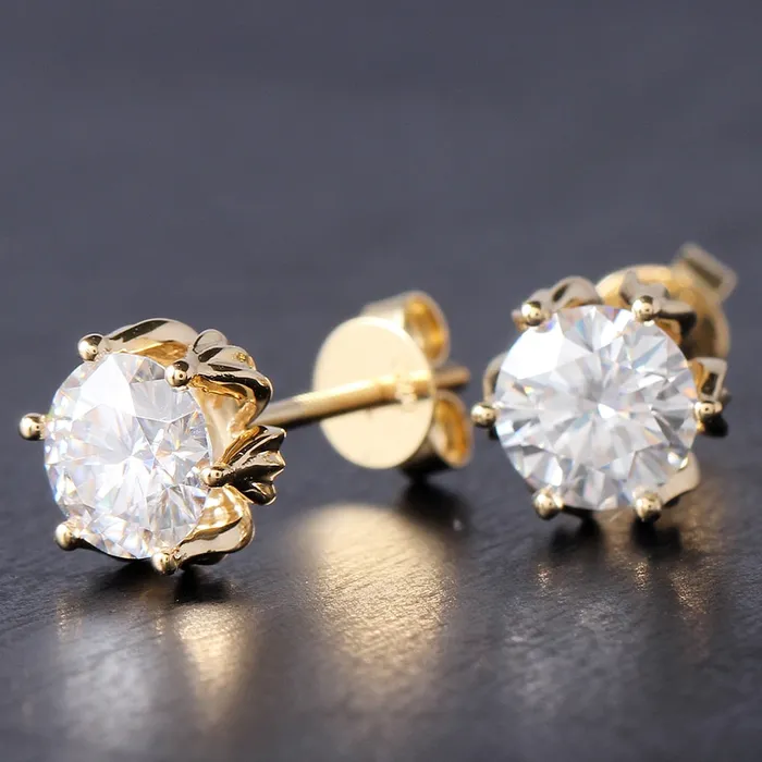 Luxus Moissanite Rings Jewelry Earrings 14k Yellow Gold Flower Moissanite Stud Earrings 2ctw
