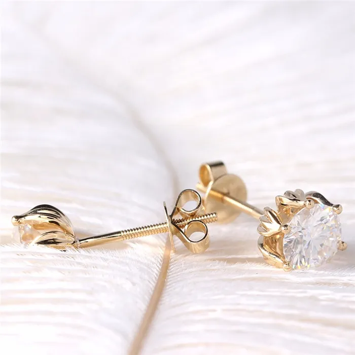 Luxus Moissanite Rings Jewelry Earrings 14k Yellow Gold Flower Moissanite Stud Earrings 2ctw