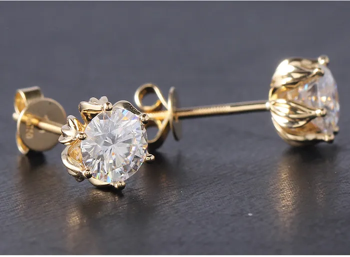 Luxus Moissanite Rings Jewelry Earrings 14k Yellow Gold Flower Moissanite Stud Earrings 2ctw