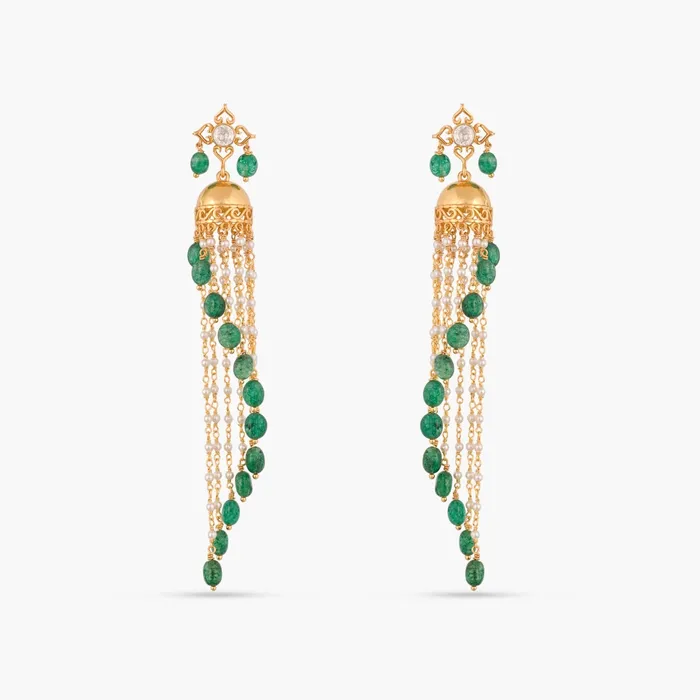 Manika Gold Plated Pearl Chain And Moissanite Silver Jhumka SILVER Necklaces Manika Gold Plated Pearl Chain And Moissanite Silver Jhumka SILVER Necklaces