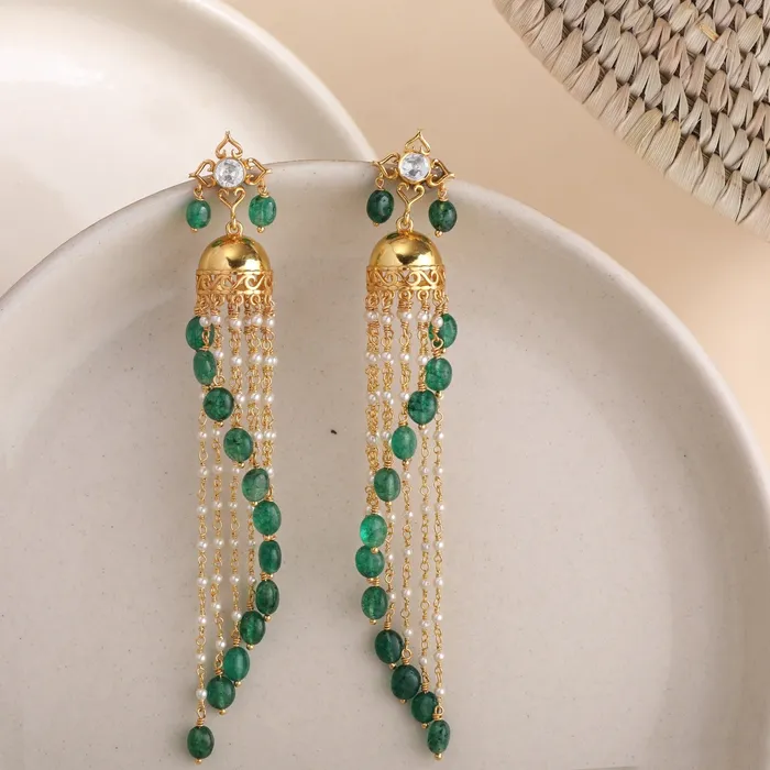 Manika Gold Plated Pearl Chain And Moissanite Silver Jhumka SILVER Necklaces