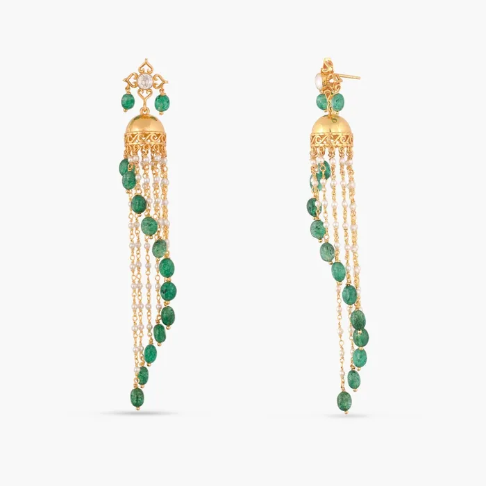 Manika Gold Plated Pearl Chain And Moissanite Silver Jhumka SILVER Necklaces
