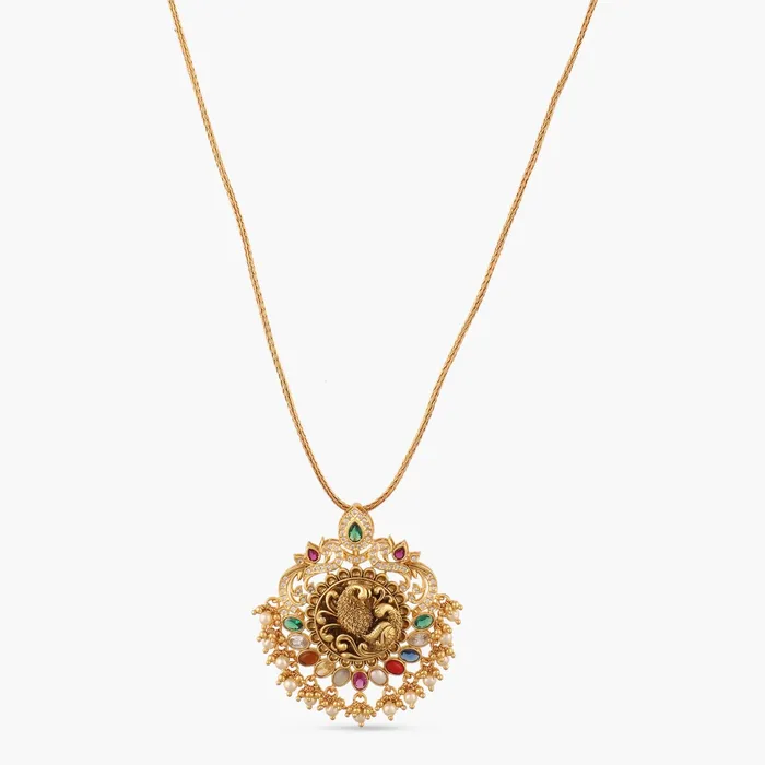 Mayuri CZ Silver Navaratna Pendant Necklace SILVER Necklaces